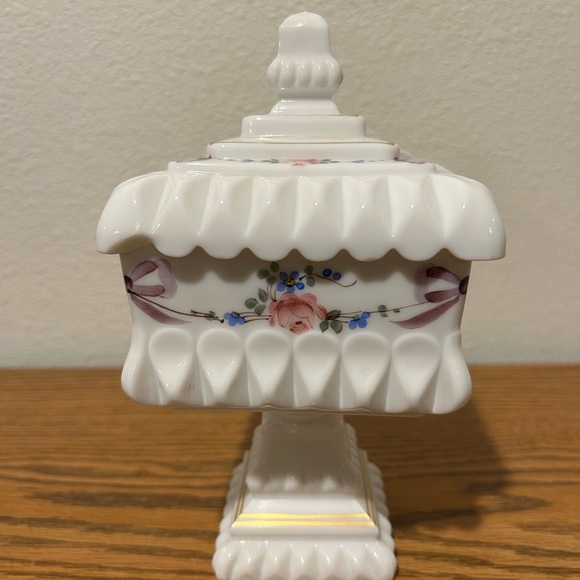 Waterford Milk Glass Candy Dish With Floral Design - Picture 2 of 12